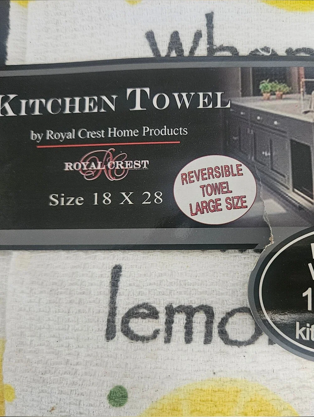 NWT Royal Crest Lemon Print Kitchen Towel Large